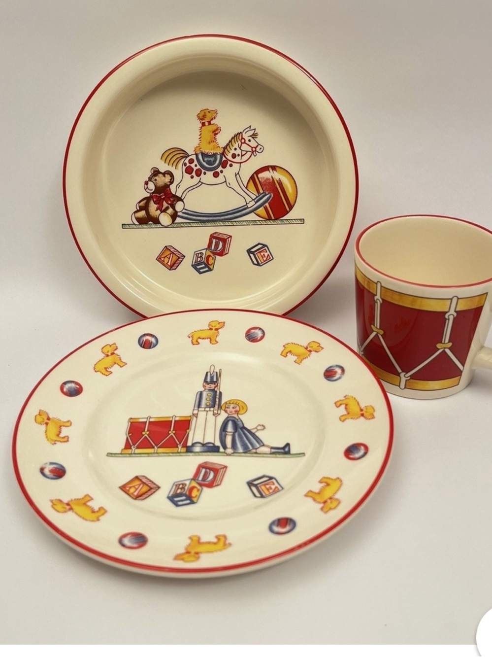Tiffany & Co. Vintage Children's Red Toy Pattern Three-Piece Dinner Set